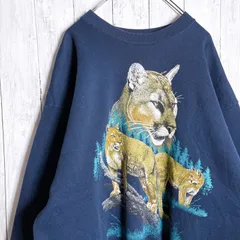 【入手困難】90s Vintage USA古着 TULTEX クーガー ピューマ ネコ科 アニマル スウェット トレーナー #26125