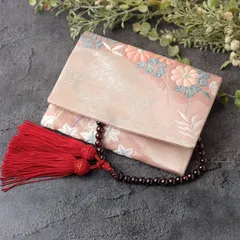 帯リメイク　数珠入れ　数珠ケース　念珠入れ　一点物　 和風　和柄　銀　ピンク　 J-15-102  ハンドメイド