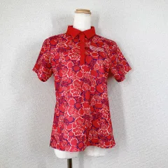 キスマーク ゴルフシャツ L 総柄 レディース 半袖 ポロシャツ マルチカラー ロゴプリント kissmark スポーツ 春夏 映え