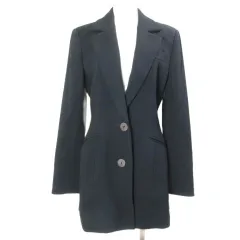 ノーベスパジオ NOVESPAZIO テーラードジャケット ウール 総裏地 ミドル丈 38 M相当 黒 ブラック /X