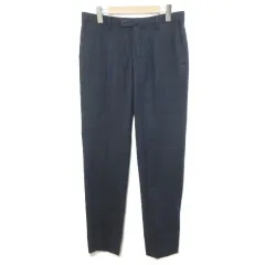 コムサイズム COMME CA ISM 美品 ミルドチェック スラックス パンツ 47-05FN13 テーパードシルエット ウール混 M 紺 ネイビー /X