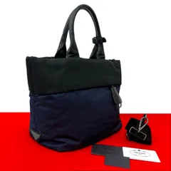 極 美品 希少品 PRADA プラダ 三角ロゴ 金具 テスート ナイロン レザー 本革 2way ハンドバッグ ショルダーバッグ ブラック ネイビー 35360
