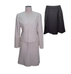 ホワイトジョーラ WHITE JOOLA  3点セット セットアップ スーツ ノーカラー フォーマル 11AR Mサイズ相当 ベージュ ブラック k37305 0330 