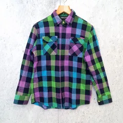 The Hundreds ザ・ハンドレッズ チェックシャツ シャツジャケット 両ポケット レトロ アメカジ ブルー Mサイズ 〇□☆のサムネイル