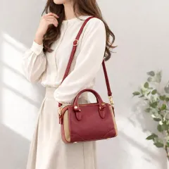 2WAYハンドバッグ マグネットポケット付き ショルダーストラップ付き レッドxベージュ