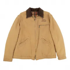 パパスPapas コットンロゴ刺繍裏チェックコーデュロイジップアップジャケット ベージュ茶M