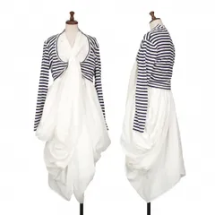 ジュンヤワタナベ コムデギャルソンJUNYA WATANABE COMME des GARCONSボーダー切替フロントねじれデザインワンピース オフ紺Mのサムネイル