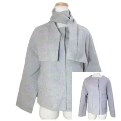 ジルスチュアート JILL STUART 19AW マフラー付き リバーシブル ノーカラーコート ショート ウール ウィンドウペンチェック S ライトグレー パープル /X