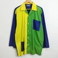 UNITED COLORS OF BENETTON ユナイテッドカラーズオブベネトン 長袖 シャツ オープンカラー 開襟 切替 配色 コットン 個性的 90s 古着 VINTAGE ネイビー イエロー グリーン 3 C1066のサムネイル