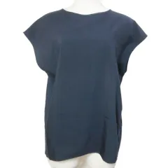 アクアスキュータム AQUASCUTUM 美品 切り替えブラウス プルオーバー フレンチスリーブ 異素材 M 紺 ネイビー /X