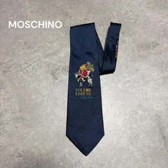 MOSCHINO モスキーノ ネクタイ クリスマス サンタ サンタクロース　山羊 ユーモア柄 ネイビー シルク イタリア製 ヴィンテージ 高級のサムネイル