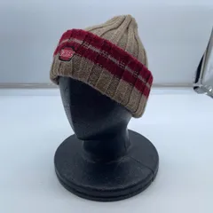 【Y-590】VANS ニット帽 ビーニー ベージュ レッド チェック柄 ロゴ刺繍 ストリート 古着 メンズ レディース 帽子のサムネイル