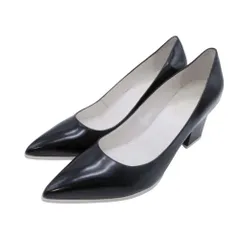 良品 ELVIO ZANON エルビオザノン パテントレザー パンプス ポインテッドトゥ 靴 バイカラー 39/24.5-25.0 黒 ブラック レディース 古着 中古 USED