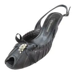 良品 STRAWBERRY-FIELDS ストロベリー・フィールズ サンダル パンプス バックストラップ ミドルヒール リボン シューズ 22.5 黒 レディース 古着 中古 USED