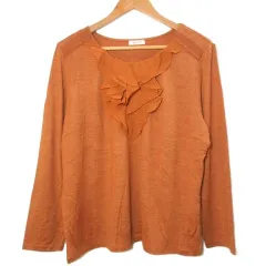 アリスバーリー Aylesbury 美品 シフォンフリルカットソー 長袖 レース ウール レーヨン プルオーバー 大きいサイズ EL オレンジブラウン /X