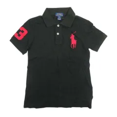 美品 POLO RALPH LAUREN ポロラルフローレン ビッグポニー 半袖 刺繍 鹿の子 ポロシャツ カットソー 130 黒 ブラック キッズ 古着 中古 USED
