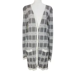 マックスマーラ MAX MARA 白タグ ニットカーディガン ロング チェック 長袖 Vネック コットン L グレー ベージュ /X