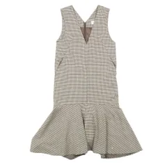 美品 Diagram ダイアグラム グレースコンチネンタル ノースリーブ ワンピース Vネック ロング丈 千鳥格子 総柄 36 茶 ブラウン レディース 古着 中古 USED