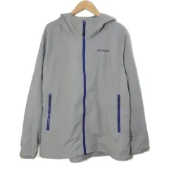 コロンビア Columbia 大きいサイズ マウンテンパーカー ジャケット PL3034 ナイロン アウトドアウェア ジップアップ ロゴ刺繡 XL グレー パープル /X