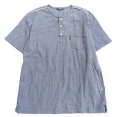 AQUASCUTUM アクアスキュータム クラブチェック コットン シャツ ヘンリーネック 半袖 プルオーバー サイズL ブルー系 メンズ 古着 中古 USED