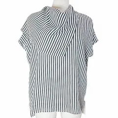 ブランベール blancvert タグ付き シャツ ブラウス プルオーバー ストライプ スタッズ フレンチスリーブ 半袖 36 S相当 黒 白 X
