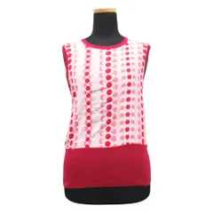 美品 GENNY ジェニー ドット シルク 切替 ノースリーブ ニット セーター カットソー 大きいサイズ 42 レディース 古着 中古 USED