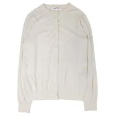 良品 ENFOLD エンフォルド シルク×コットン カーディガン カットソー ニット 羽織 クルーネック 長袖 36 オフホワイト レディース 古着 中古 USED