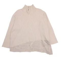 ESCADA エスカーダ リブ×レース編み ハイネック ニット セーター カットソー プルオーバー 長袖 40 アイボリー レディース 古着 中古 USEDのサムネイル