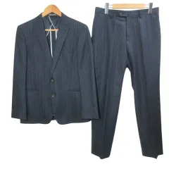 パーソンズ PERSON'S FOR MEN スーツ ストライプ シングル テーラード ジャケット パンツ スラックス ウール混 A4 S相当 紺 ネイビー /X