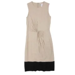 良品 DIANE von FURSTENBERG ダイアンフォンファステンバーグ シルク ノースリーブ ワンピース ドレス 6 ベージュ×ブラック レディース 古着 中古 USED