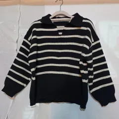 カラーネック ストライプニット 黒95 100サイズ 冬 511356