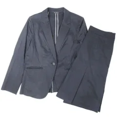 良品 23区 オンワード樫山 スカートスーツ セットアップ テーラードジャケット プリーツスカート 大きいサイズ 44 濃紺 ネイビー レディース 古着 中古 USED