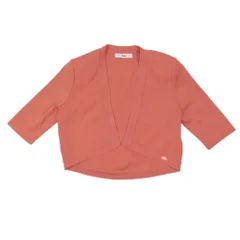 美品 Rene ルネ ボレロ ストレッチ ニット カーディガン セーター ショート丈 ロゴ トップス 羽織り カットソー 36 コーラルピンク レディース 古着 中古 USED