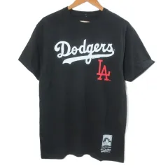 Mitchell&Ness ミッチェル&ネス タグ付き MLB ロサンゼルス・ドジャース Dodgers Tシャツ カットソー 半袖 ロゴ プリント クルーネック 丸胴 M 黒 ブラック /X
