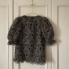 / ANAYI アナイ　ペイズリー　ブラウス シャツ トップス　レディース　blouse　shirt　Tops　ladies　半袖　黒 ブラック BLACK クロ くろ　Sサイズ 36 7号 お呼ばれ　デート　オフィスカジュアル　食事会