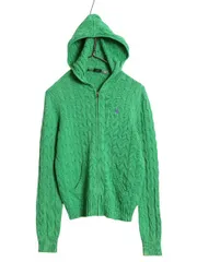 【お得なクーポン配布中!】 ラルフローレン コットン ケーブル ニット パーカー レディース L / ポロ スポーツ フルジップ セーター ワンポイント 長袖ニット シンプル