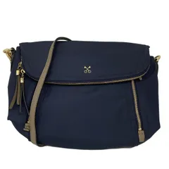 SAZABY(サザビー) ショルダーバッグ美品  - ネイビー×グレーベージュ レザー