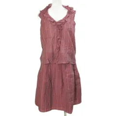 ルネ Rene TISSUE セットアップ チェック ノースリーブブラウス フレアスカート ひざ丈 フリル シルク混 ワッシャー加工 36 M相当 38 L相当 赤系 /X