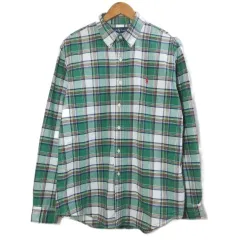 ラルフローレン RALPH LAUREN ボタンダウンシャツ 長袖 チェック ポニー刺繡 ワンポイント カスタムフィット L 180/100A グリーン系 /X