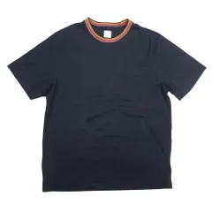 美品 Paul Smith ポールスミス Tシャツ 半袖 ストライプリブ トップス カットソー ロゴプリント XL ネイビー 紺 メンズ 古着 中古 USED
