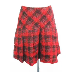 エムズグレイシー M'S GRACY スカート ボトムス ミニ丈 タック フレア チェック ラメ 起毛 ウール混 38 レッド×ブラック ※EKM