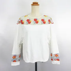 パリゴ PARIGOT カットソー 長袖 異素材 チュール 花 刺繍 コットン F アイボリー ※EKM