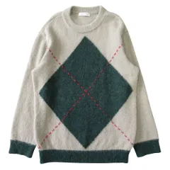 美品 WRAPINKNOT ラッピンノット アーガイル ダイヤ モヘヤ ニット セーター カットソー 長袖 サイズ2 グレージュ系/グリーン メンズ 古着 中古 USEDのサムネイル