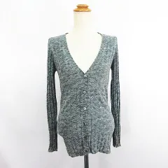 レキップヨシエイナバ L'EQUIPE YOSHIE INABA ニット カーディガン 長袖 Vネック ヘリンボーン リブ コットン 38 グレー ※EKM