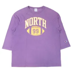 美品 Champion チャンピオン T1011 ヘビーウェイト Tシャツ カットソー 七分袖 クルーネック プリント L 紫 パープル メンズ レディース 古着 中古 USED