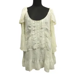 新品同様 ZARA ザラ シフォン チュニック カットソー シアー シャツ シースルー 七分丈 M ライトベージュ レディース レディース 古着 中古 USED