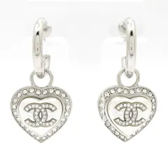 CHANEL(シャネル) ピアス美品  ココマーク シルバー×アイボリー×クリア ハート/フープタイプ