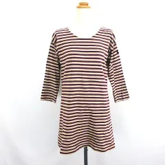 エックスガール x-girl チュニック ワンピース 七分袖 ドロップショルダー ラウンドネック ボーダー コットン 1 パープル×ベージュ ※EKM