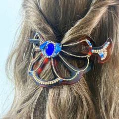 ヘアアクセサリー ラインストーン バタフライ風 バレッタ かんざし 棒さし 髪留め☆華やか☆オシャレ☆ MK-0167