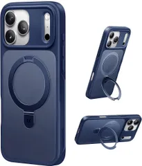 【11年の匠心開発 高耐久スタンド構造】CASEKOO for iPhone 17 Pro Max ケース【3倍米軍MIL規格 耐衝撃／MagSafe対応】隠しスタンド 縦横立て対応 リング機能 マット仕上げ 指紋防止 黄変防止 半透明 （ディープブルー）